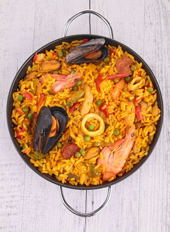 Paella stock image. Image of seafood, spanish, rustic, napkin 614045