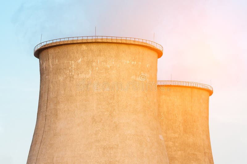 Close up of the cooling towers stock image