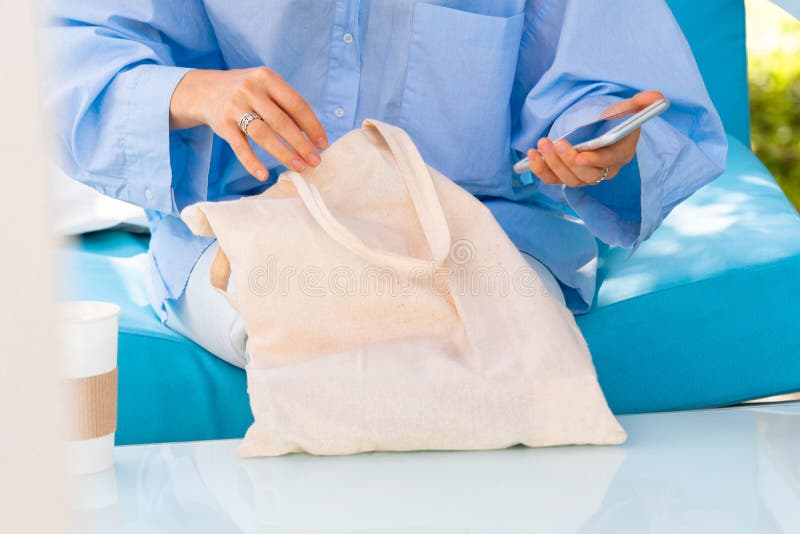 Close Up of Cotton Biodegradable Blank White Bag. Eco Friendly Goods. Copy Space. Empty Space. Blank cotton eco stock images, royalty-free photos and pictures