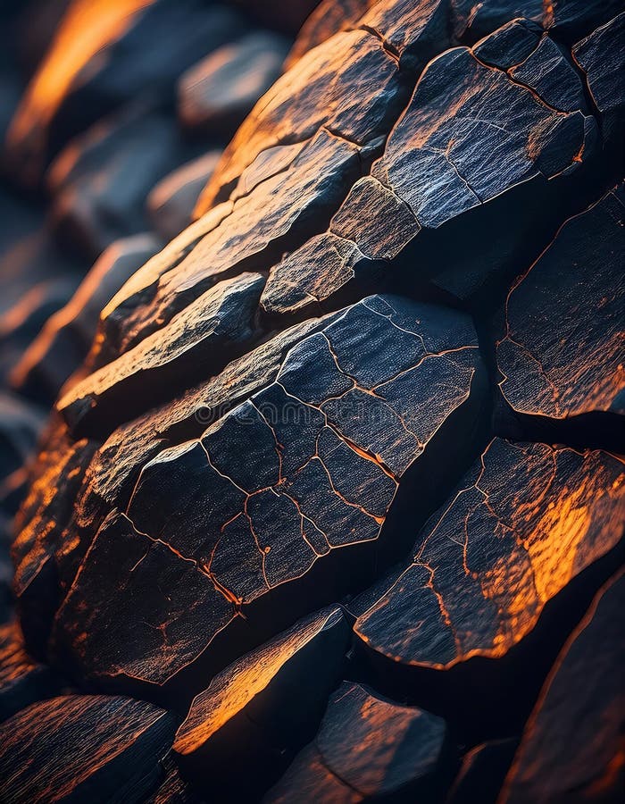 Close-Up of Cracked Dark Rocks with Distinct Textures and Natural Patterns. Ai Generative royalty free stock image