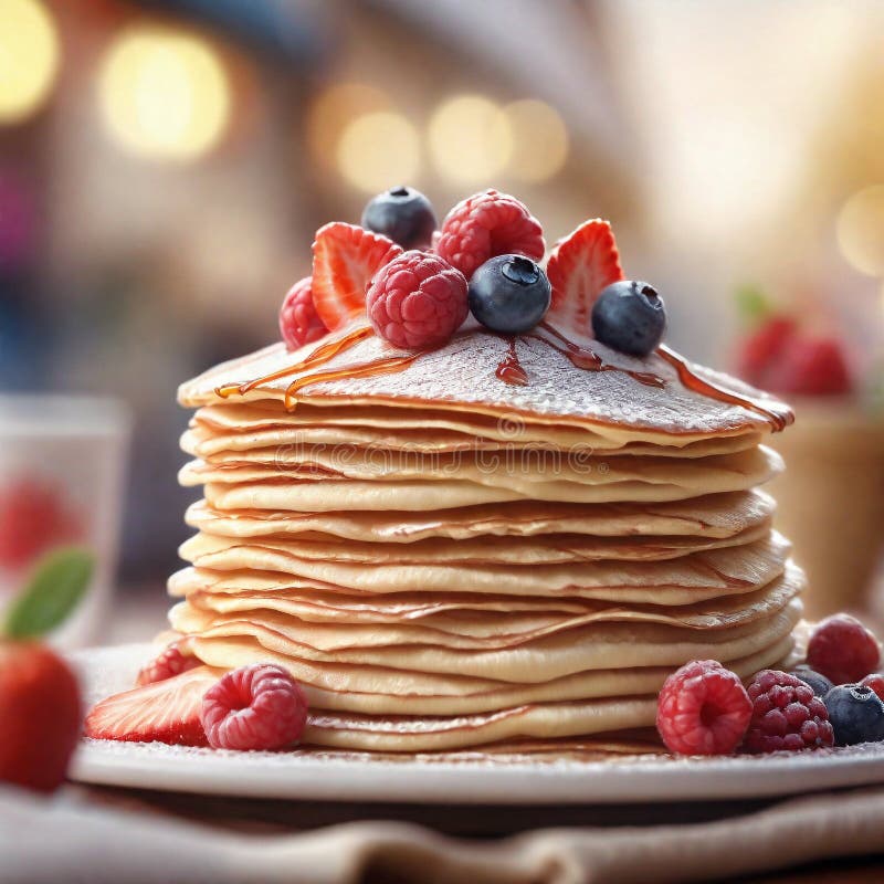 Close up of a crepe cake, foreground sharp with bokeh background. ai generative