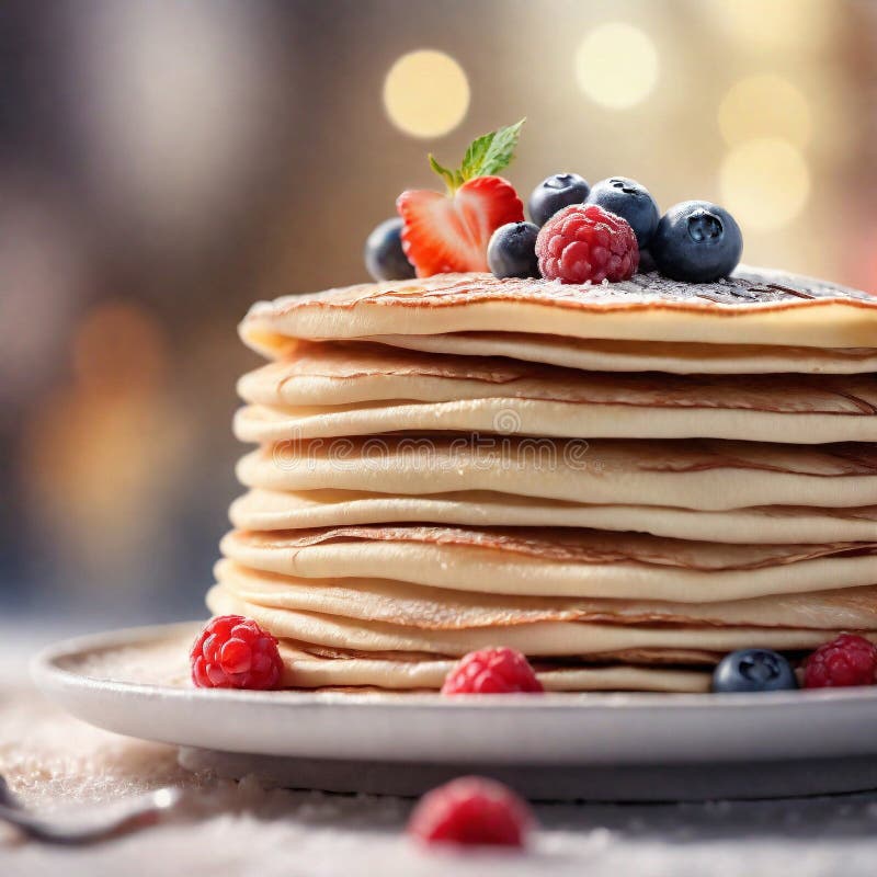 Close up of a crepe cake, foreground sharp with bokeh background. stock illustration