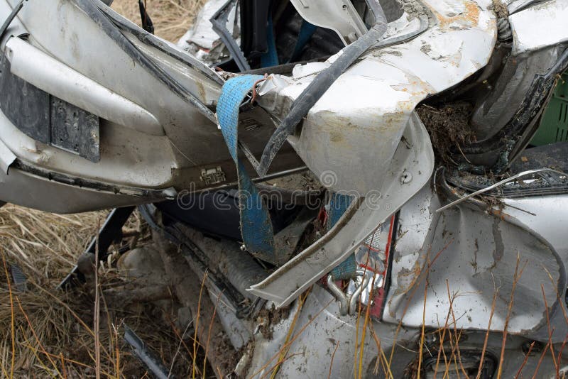 Close Up of Crushed Car after Accident Stock Image Image of wreck