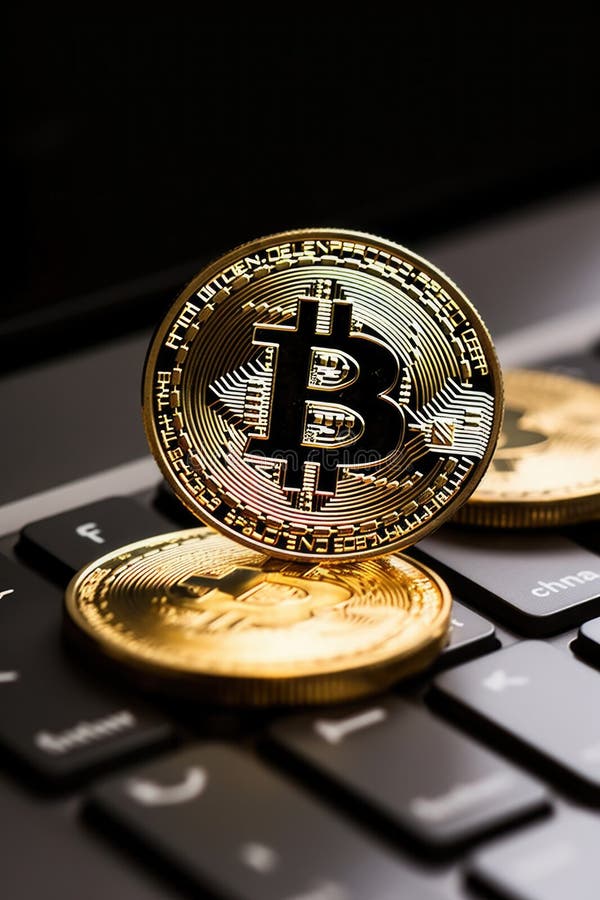 Close-up of a cryptocurrency coin on keyboard vector illustration