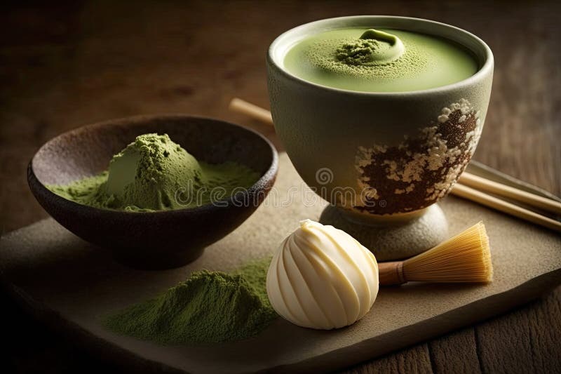 a large glass of matcha latte green tea and straw on a white marble board  against a backdrop of textured wall and plants in pots. Detox. 17567235  Stock Photo at Vecteezy