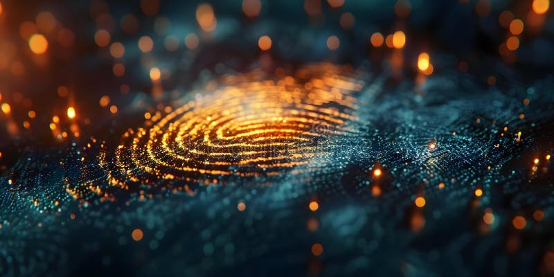Close-up of a Dark Illuminated Fingerprint for Personal Identification in Digital Technology. stock illustration