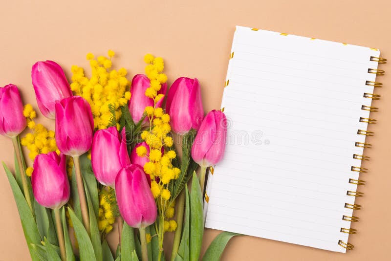 Close-up De lente beige achtergrond met de lentebloemen en leeg document Vrije ruimte De ruimte van het exemplaar Hoogste mening royalty-vrije stock afbeeldingen Close-up De lente beige achtergrond met de lentebloemen en leeg document Vrije ruimte De ruimte van het exemplaar Hoogste mening royalty-vrije stock afbeeldingen