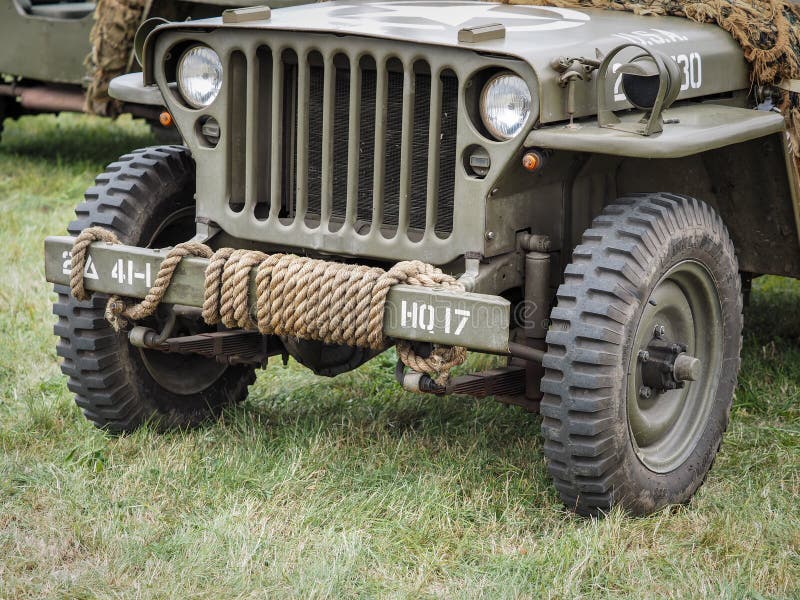 Close-up de um jipe militar Dunsfold ay fotografia de stock Close-up de um jipe militar Dunsfold ay fotografia de stock