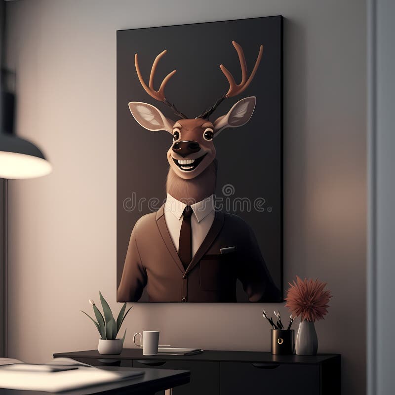 Deer Businessman Frame In Office. Generative AI vector illustration