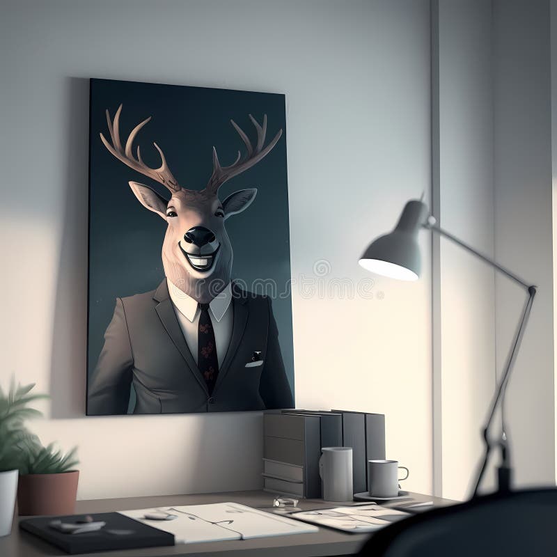 Deer Businessman Frame In Office. Generative AI stock illustration