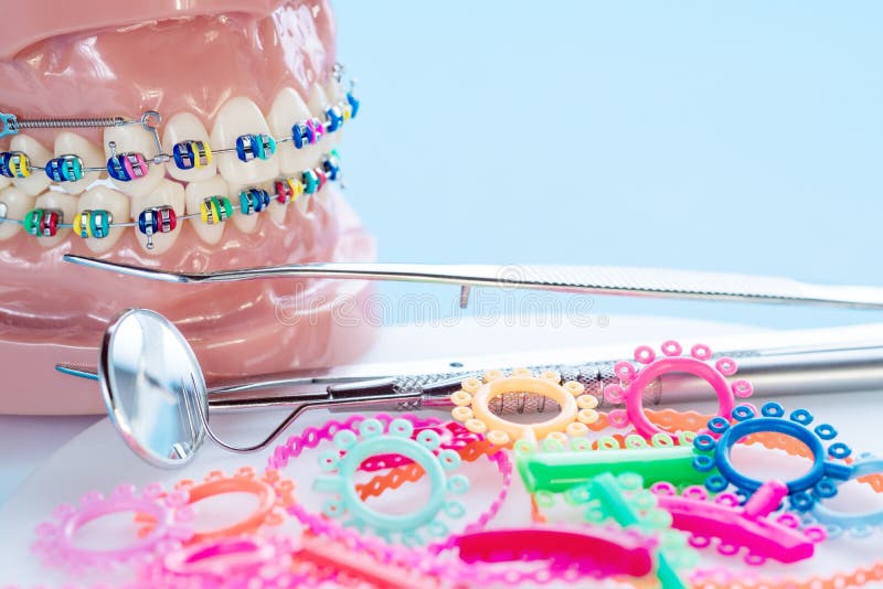 Close Up Dentist Tools and Orthodontic Model. Stock Photo Image of