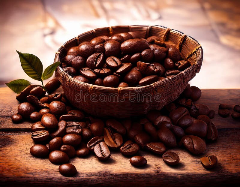 Close-Up Depiction of Roasted Coffee Beans in a Rustic Setting vector illustration