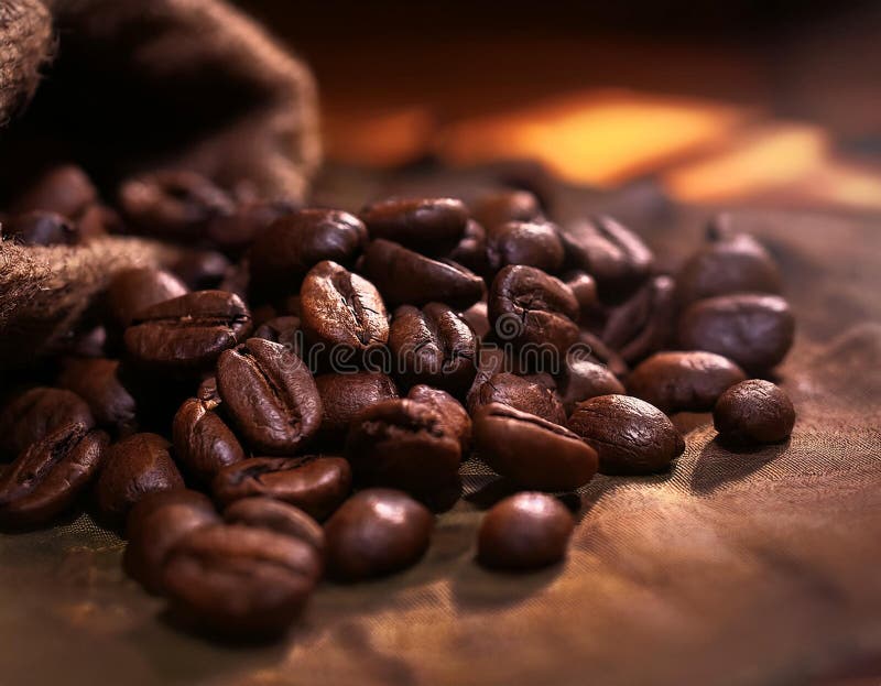 Close-Up Depiction of Roasted Coffee Beans in a Rustic Setting vector illustration