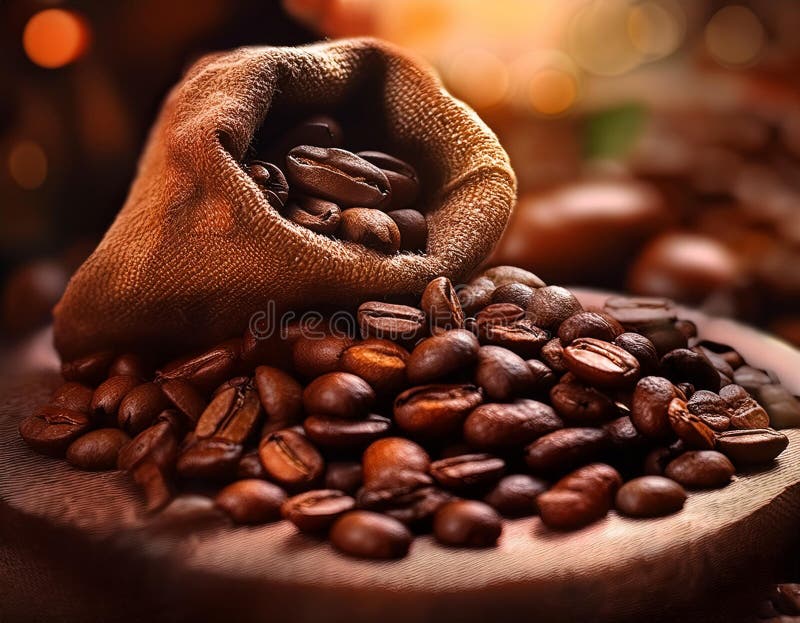 Close-Up Depiction of Roasted Coffee Beans in a Rustic Setting vector illustration