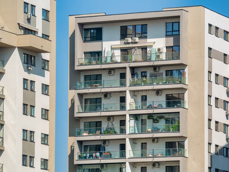 Close Up Detail With A New Built Apartment Building In Bucharest