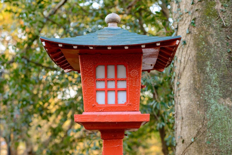 Vintage Lantern at Shinto Forest Shrine Stock Image - Image of detail ...