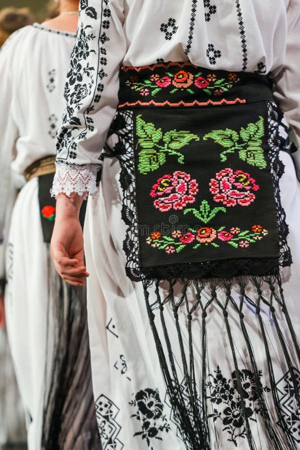 Close up on detail of young Romanian female dancer traditional folkloric costume. Folklore of Romania stock photography Close up on detail of young Romanian female dancer traditional folkloric costume. Folklore of Romania stock photography
