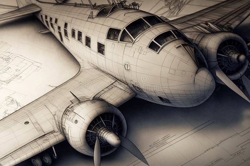 Closeup of Detailed Aircraft Design Pencil Sketch with Intricate Details  and Lines Visible Stock Image  Image of design aerospace 274308919