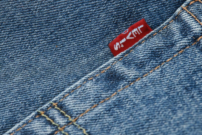 Close Up of the Details of New LEVI S 501 Jeans. Seams and Denim ...