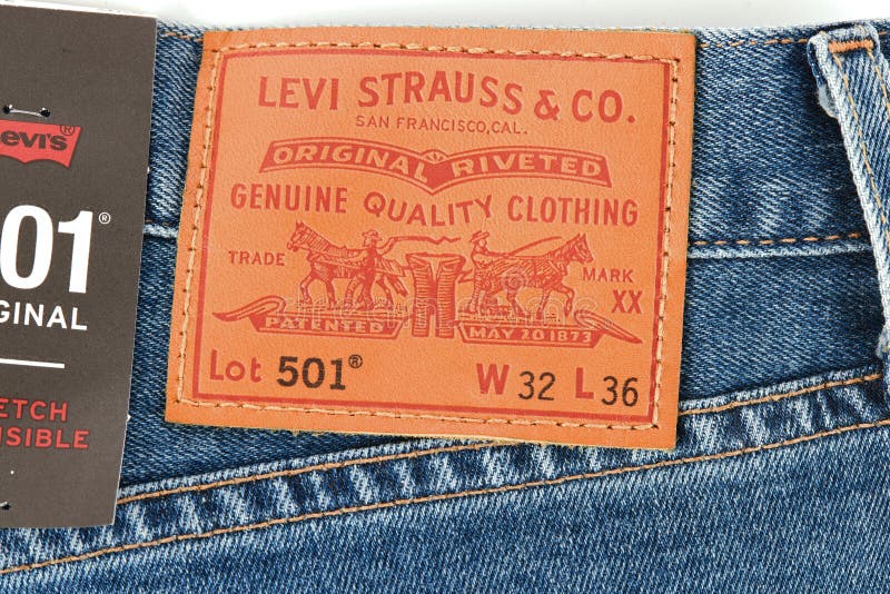 Close Up of the Details of New LEVI S 501 Jeans. Seams and Denim ...