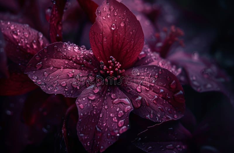 Close-up of a Dew-Covered Dark Red Flower vector illustration