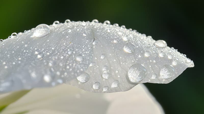 Close-up of dew drops on a white flower petal stock photos