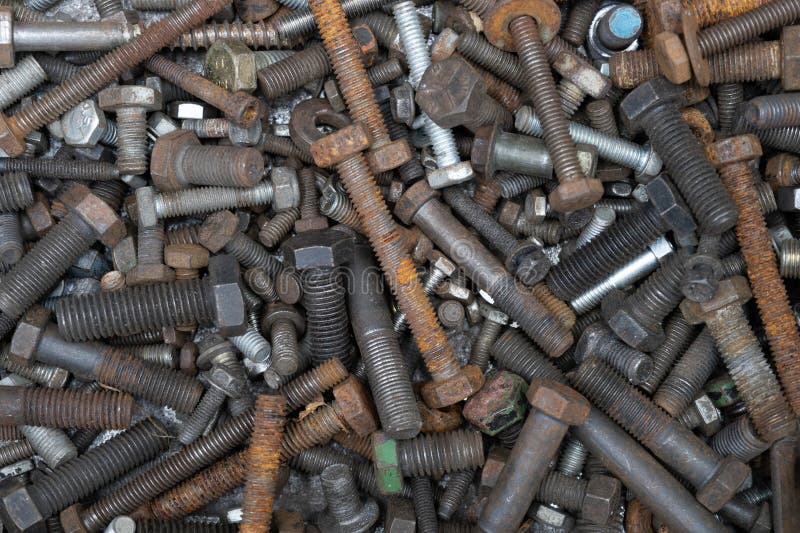 Different Old Metallic Bolts and Nuts, Engineering Tools and Equipment