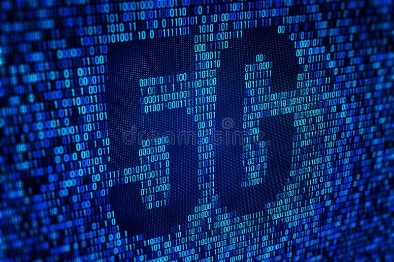 Close-up of digital binary code on a screen, with a focus on the concept of data and cybersecurity, set against a dark blue vector illustration