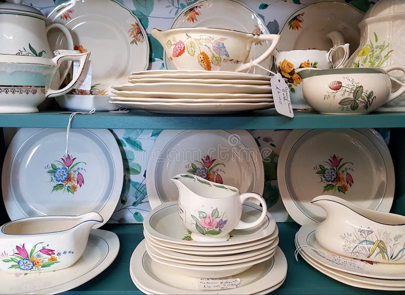 Close up of antique china tableware. royalty free illustration