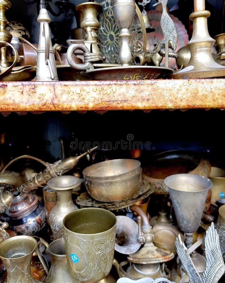 Close up of antique goblets and candlesticks. vector illustration