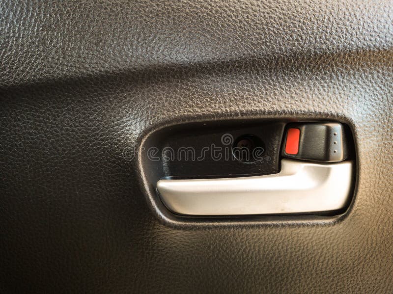 Close Up of a Car Door Lock Button from Inside. Stock Photo Image of