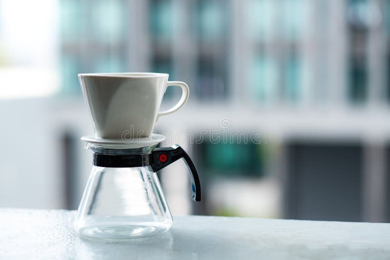 Close Up of Drip Coffee Maker, Black Coffee, Espresso Coffee Stock