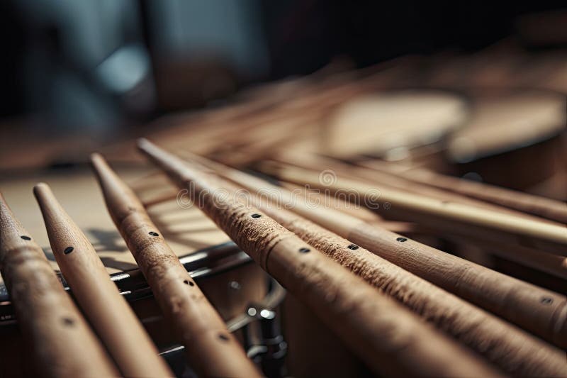 Closeup of Drumsticks Hitting the Drums, with a Variety of Different