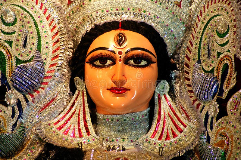 A close up of a Durga idol.
