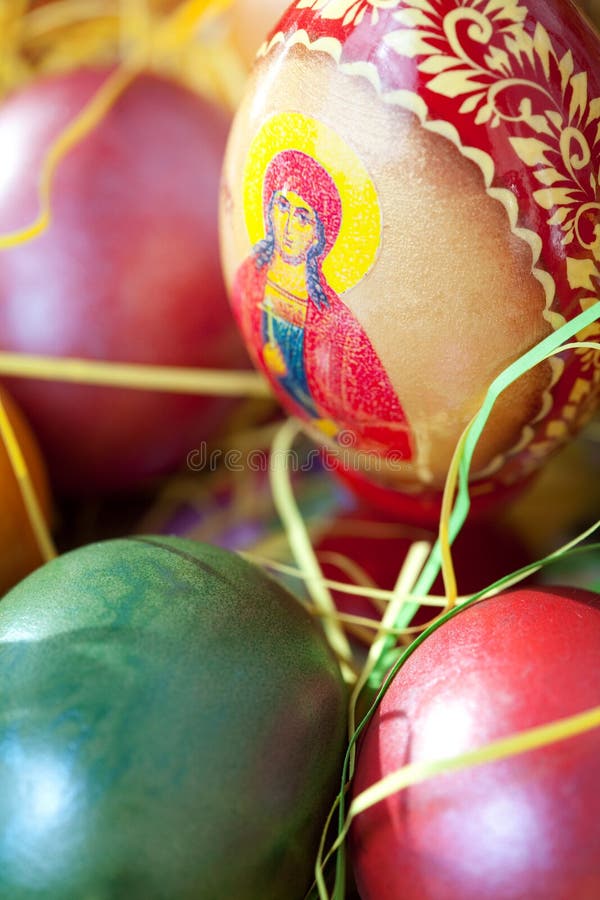 Close up on easter painted eggs