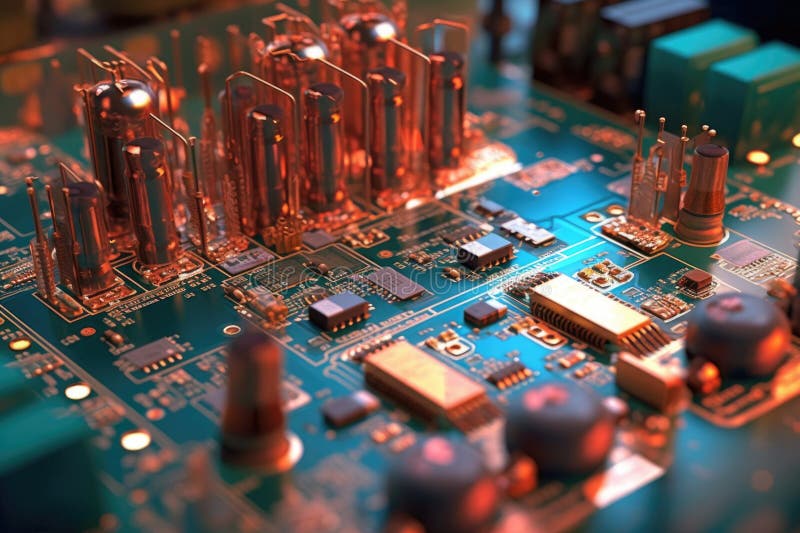 Close-up of electronic brain implants on a circuit board vector illustration