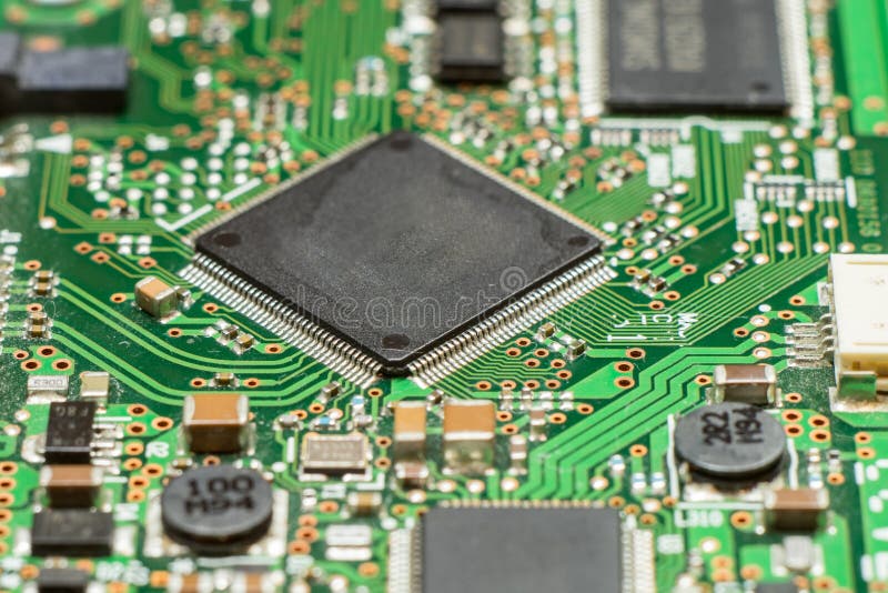 Close up of electronic circuit board with microchip stock images