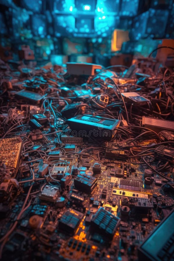 Close-up of electronic waste at garbage dump royalty free illustration
