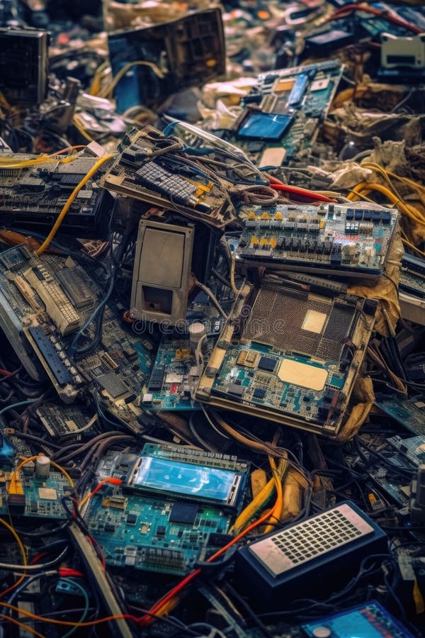 Close-up of electronic waste at garbage dump royalty free illustration