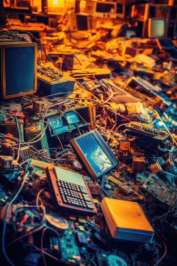Closeup of Electronic Waste at Garbage