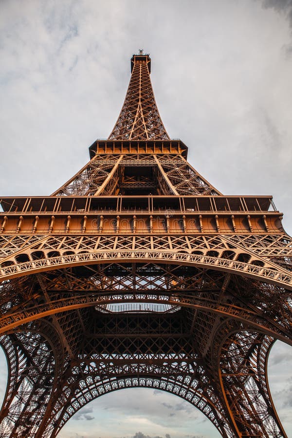 Close-up Element Part of Eiffel Tower in Paris Against Dramatic