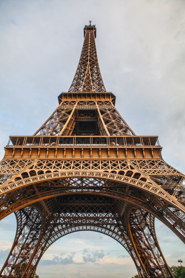 Close-up Element Part Of Eiffel Tower In Paris Against Dramatic