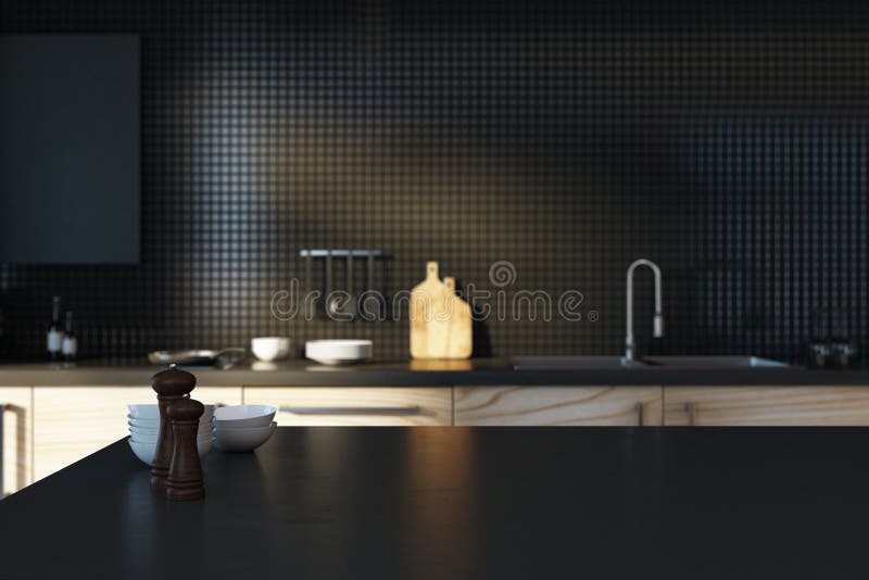 Empty black kitchen counter royalty free illustration