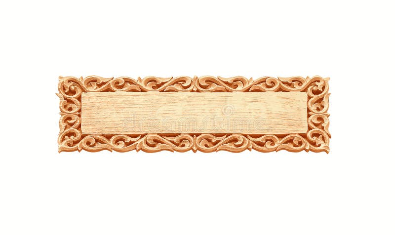 Close up empty vintage wood sign texture with carving edge patterns isolated on white background with clipping path stock image Close up empty vintage wood sign texture with carving edge patterns isolated on white background with clipping path stock image