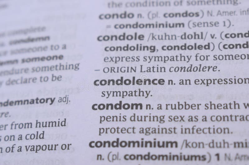 Close Up Of English Explanation Dictionary Word Of - condolence- IMAGE. Condolence letter background stock images, royalty-free photos and pictures