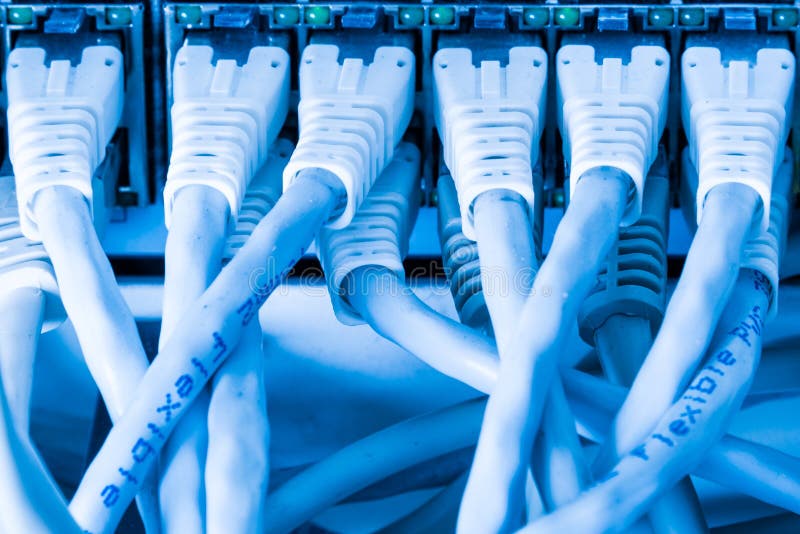 Close-up of ethernet cables and switch royalty free stock image