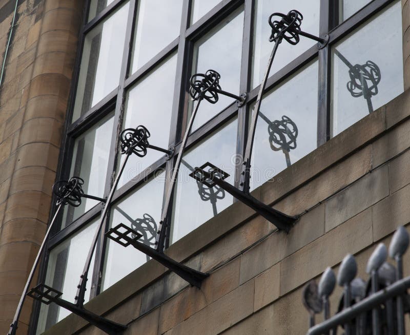 Glasgow, UK. Close up of the exterior of the Glasgow School of Art building, Renfrew Street, designed by architect Charles Rennie Mackintosh. Glasgow, UK. Close up of the exterior of the Glasgow School of Art building, Renfrew Street, designed by architect Charles Rennie Mackintosh.