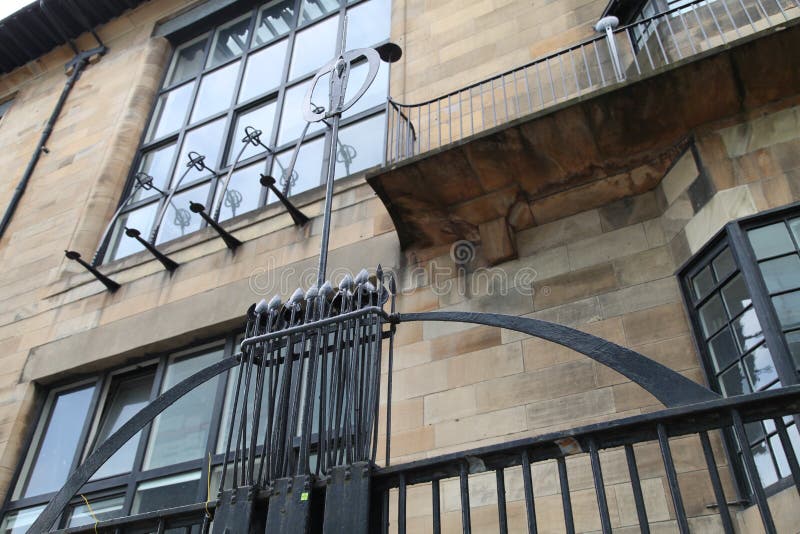 Glasgow, UK. Close up of the exterior of the Glasgow School of Art building, Renfrew Street, designed by architect Charles Rennie Mackintosh. Glasgow, UK. Close up of the exterior of the Glasgow School of Art building, Renfrew Street, designed by architect Charles Rennie Mackintosh.