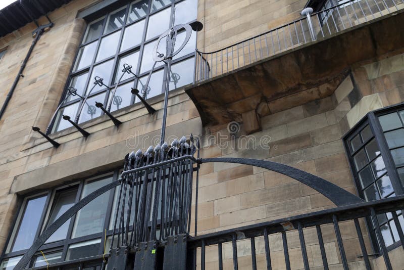 Glasgow, UK. Close up of the exterior of the Glasgow School of Art building, Renfrew Street, designed by architect Charles Rennie Mackintosh. Glasgow, UK. Close up of the exterior of the Glasgow School of Art building, Renfrew Street, designed by architect Charles Rennie Mackintosh.