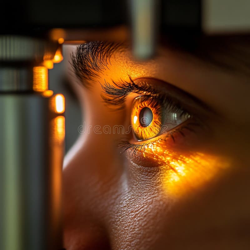 Close-up of Eye Exam with Optical Equipment Light vector illustration